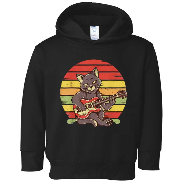 Funny Cat Playing Guitar Electric Guitarist Cat Rock Toddler Hoodie