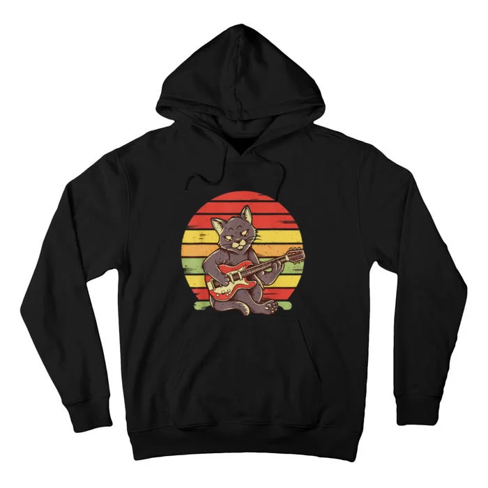 Funny Cat Playing Guitar Electric Guitarist Cat Rock Tall Hoodie