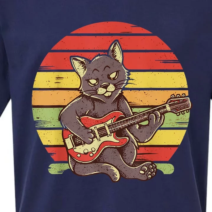 Funny Cat Playing Guitar Electric Guitarist Cat Rock Sueded Cloud Jersey T-Shirt