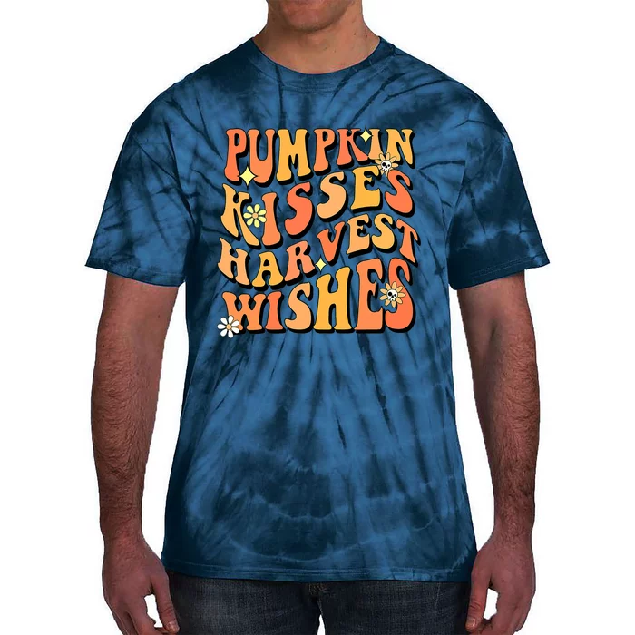 Funny Cute Pumpkin Kisses Harvest Wishes Retro Fall Autumn Thanksgiving Tie-Dye T-Shirt