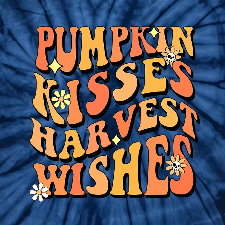 Funny Cute Pumpkin Kisses Harvest Wishes Retro Fall Autumn Thanksgiving Tie-Dye T-Shirt