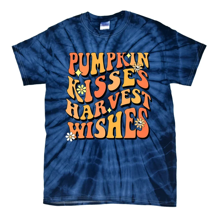 Funny Cute Pumpkin Kisses Harvest Wishes Retro Fall Autumn Thanksgiving Tie-Dye T-Shirt