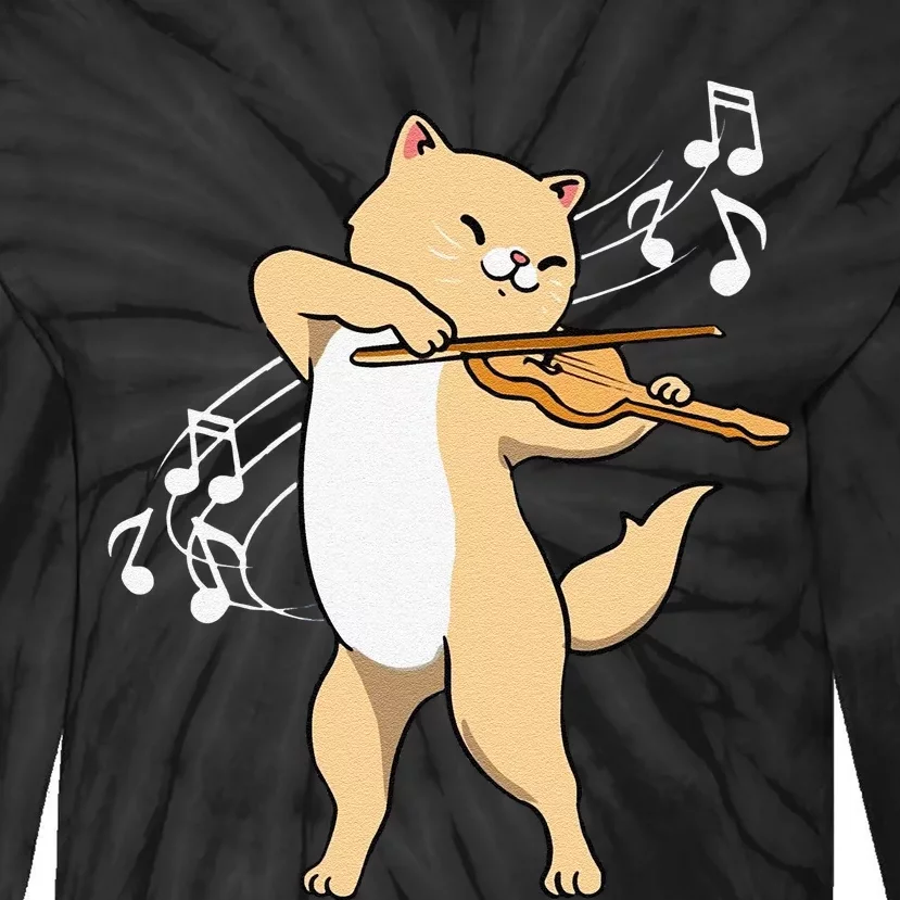 Funny Cat Playing Violin Giftt Cool Violinist Gift Tie-Dye Long Sleeve Shirt