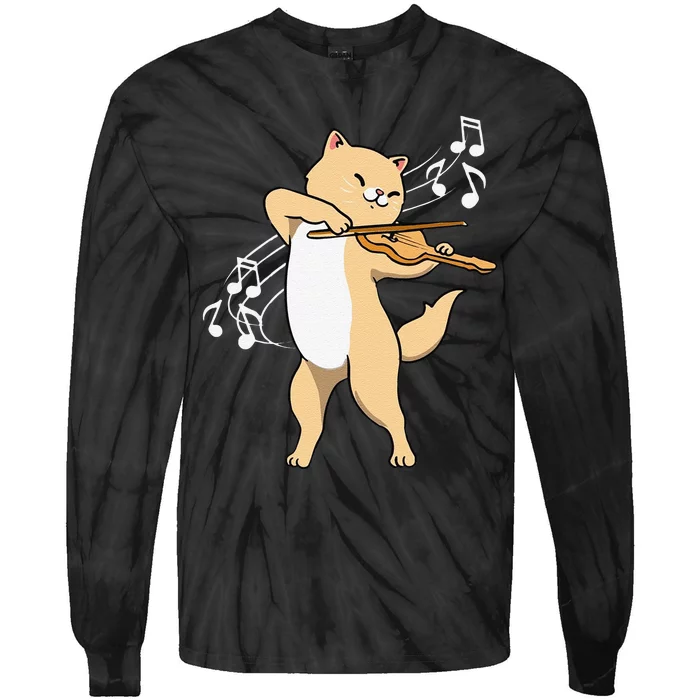 Funny Cat Playing Violin Giftt Cool Violinist Gift Tie-Dye Long Sleeve Shirt