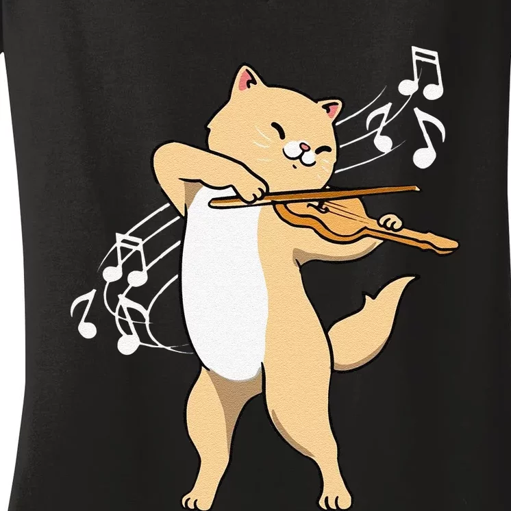 Funny Cat Playing Violin Giftt Cool Violinist Gift Women's V-Neck T-Shirt