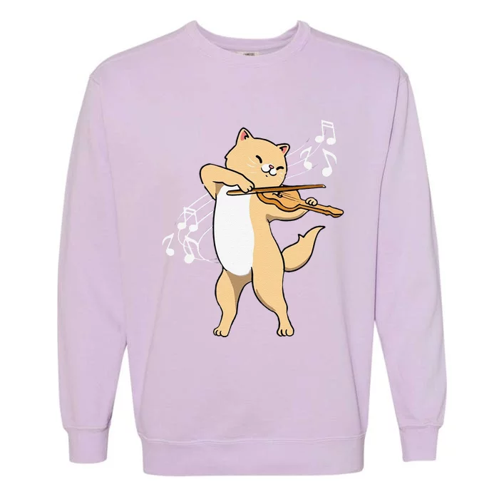 Funny Cat Playing Violin Giftt Cool Violinist Gift Garment-Dyed Sweatshirt