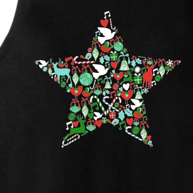 Festive Christmas Pattern Star Ladies Tri-Blend Wicking Tank