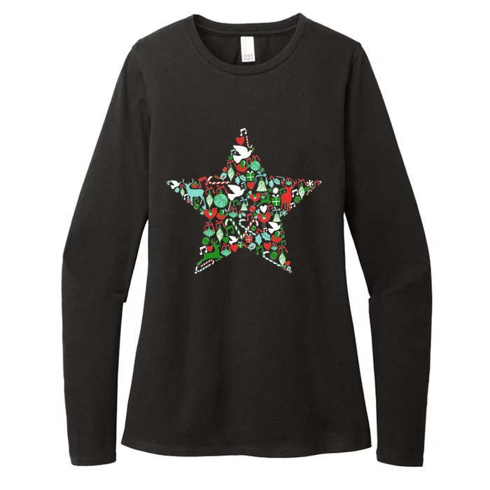 Festive Christmas Pattern Star Womens CVC Long Sleeve Shirt