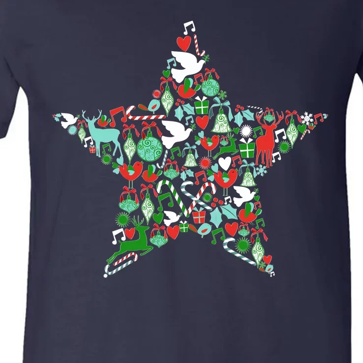 Festive Christmas Pattern Star V-Neck T-Shirt