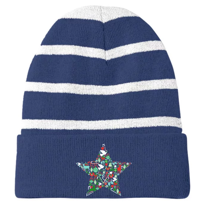 Festive Christmas Pattern Star Striped Beanie with Solid Band