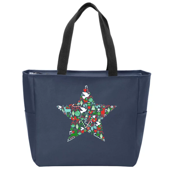 Festive Christmas Pattern Star Zip Tote Bag