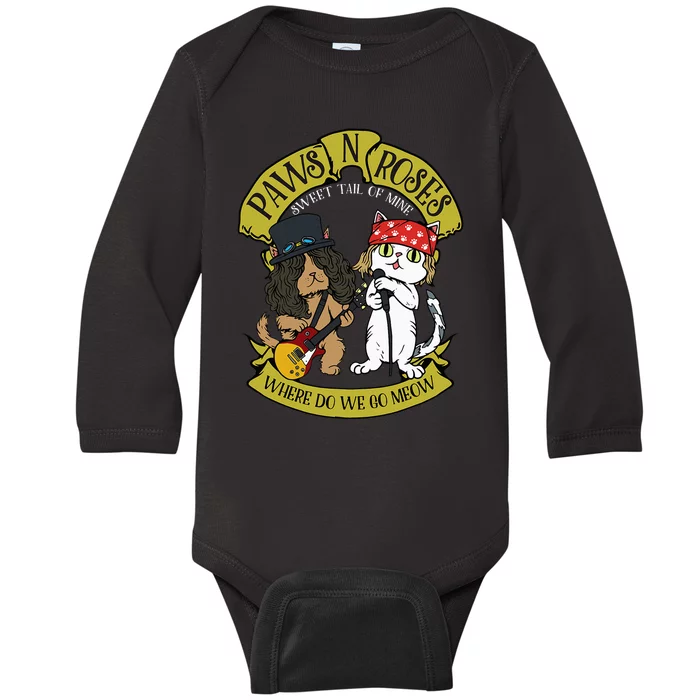 Funny Cat Paws Rock Music Gift Women Funny Cat Baby Long Sleeve Bodysuit