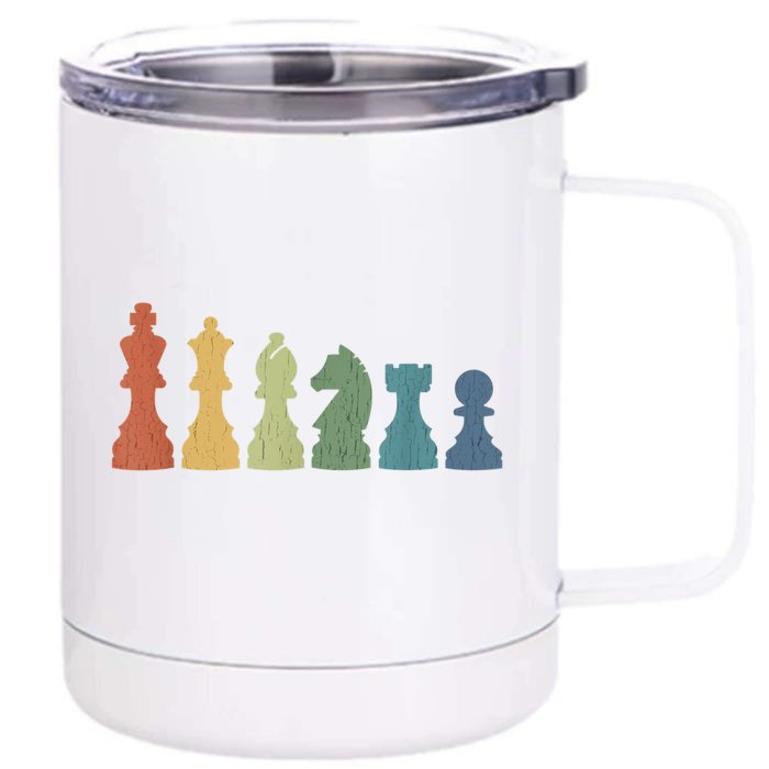 Funny Chess Pieces Board Game Lover Player Themed Chess Gift Front & Back 12oz Stainless Steel Tumbler Cup