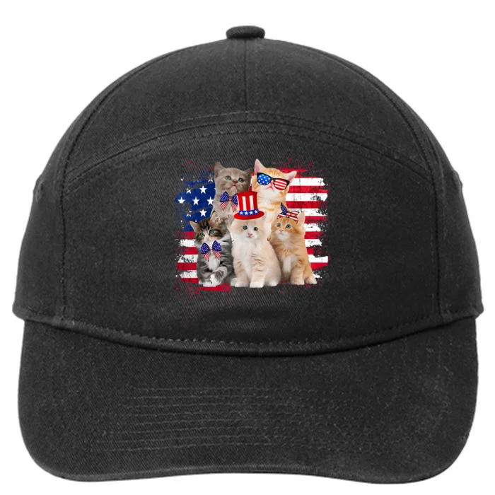 Funny Cat Patriotic USA Cat Lovers Cat Moms 4th July 7-Panel Snapback Hat