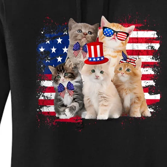 Funny Cat Patriotic USA Cat Lovers Cat Moms 4th July Women's Pullover Hoodie