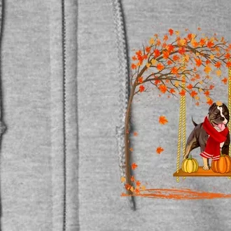 Funny Cute Pumpkin Spice Autumn Pitbull Dog Thanksgiving Maple Full Zip Hoodie