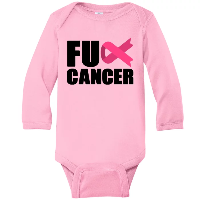 FU Cancer Pink Ribbon Breast Cancer Awareness Baby Long Sleeve Bodysuit