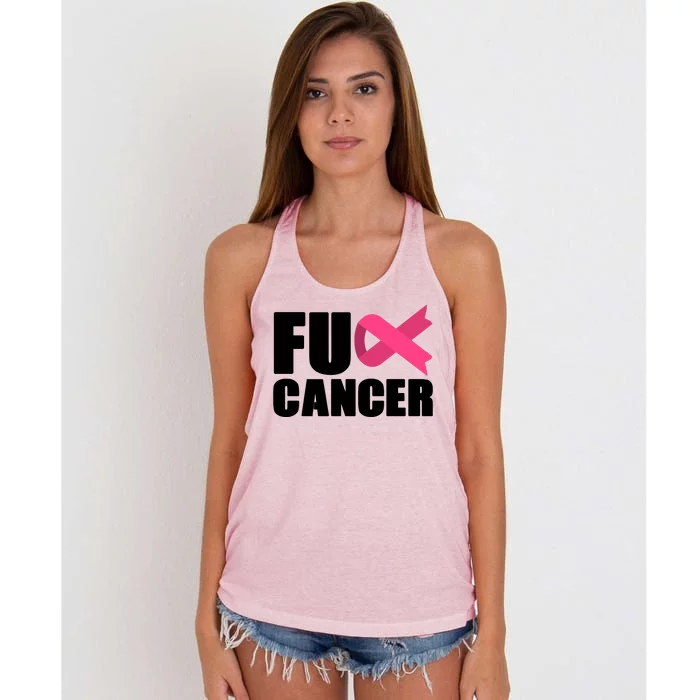 FU Cancer Pink Ribbon Breast Cancer Awareness Women's Knotted Racerback Tank