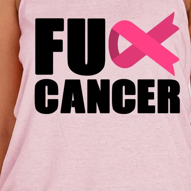 FU Cancer Pink Ribbon Breast Cancer Awareness Women's Knotted Racerback Tank