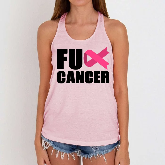 FU Cancer Pink Ribbon Breast Cancer Awareness Women's Knotted Racerback Tank