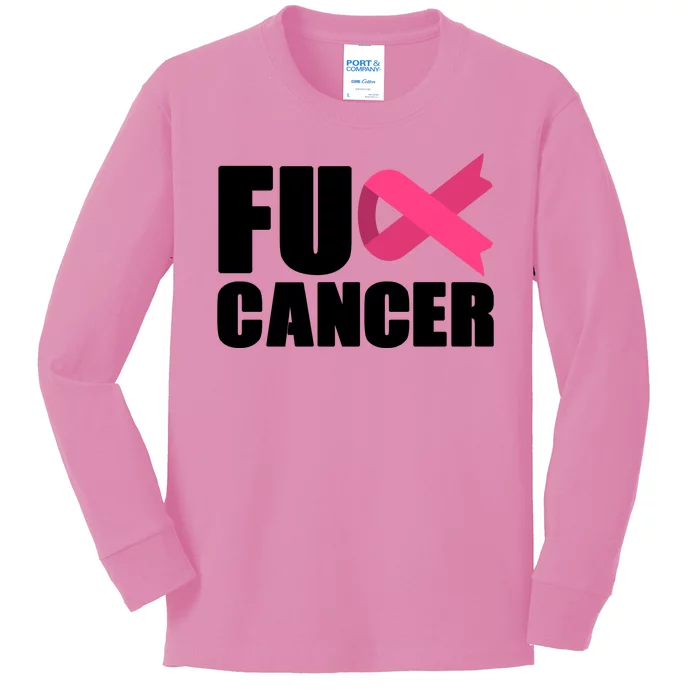 FU Cancer Pink Ribbon Breast Cancer Awareness Kids Long Sleeve Shirt