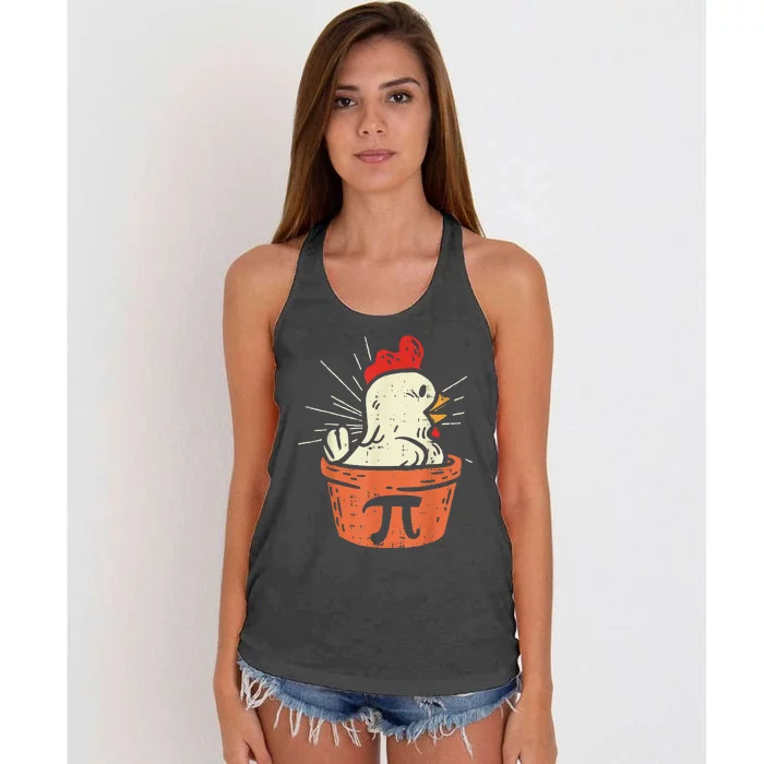 Funny Chicken Pot Pi Day Pie Math Lover Geek 3.14 Women's Knotted Racerback Tank