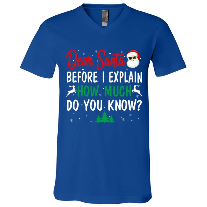 Funny Christmas Pajama Adult Dear Santa I Can Explain Gift V-Neck T-Shirt