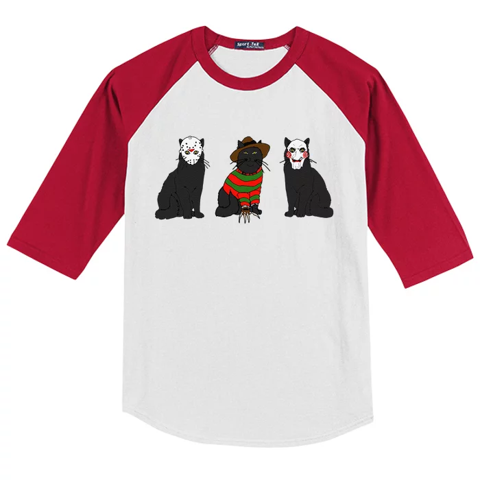 Funny Cat Parody Horror Movie Black Cat Gifts Kids Colorblock Raglan Jersey