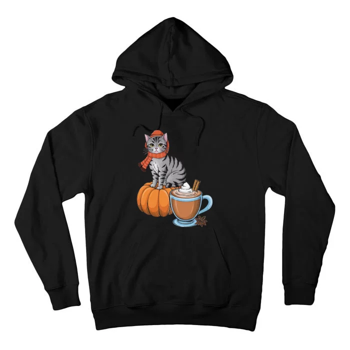 Funny Cat Pumpkin Spice Coffee Thanksgiving Autumn Cat Lover Tall Hoodie