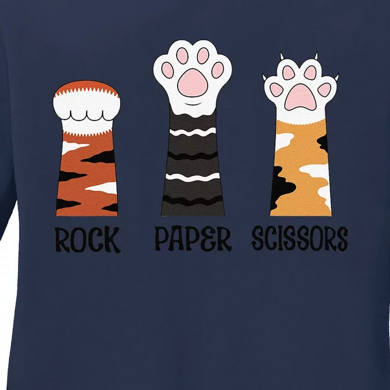 Funny Cat Paws Rock Paper Scissors Loves Playing Ladies Long Sleeve Shirt