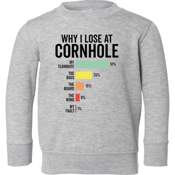 Funny Cornhole Player Team Design Why I Lose At Cornhole Toddler Sweatshirt