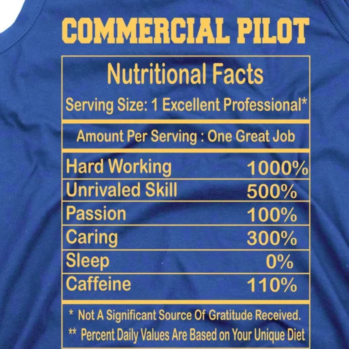 Funny Commercial Pilot Nutritional Facts Motivational Quote Cute Gift Tank Top