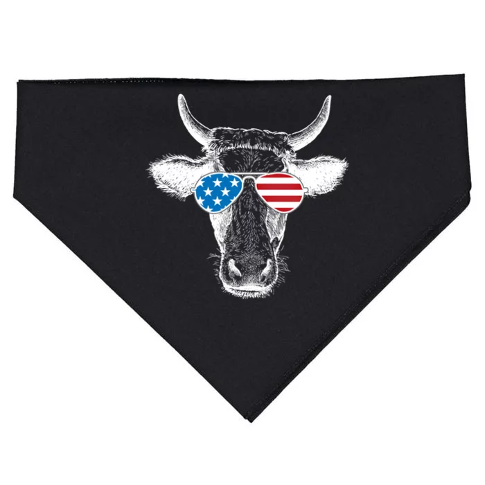 Funny Cow Patriotic Usa Flag Aviator Sun Glasses Design Gift USA-Made Doggie Bandana