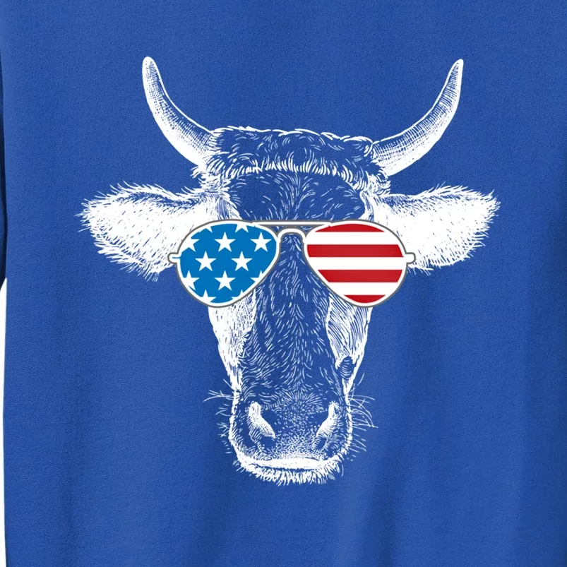 Funny Cow Patriotic Usa Flag Aviator Sun Glasses Design Gift Tall Sweatshirt