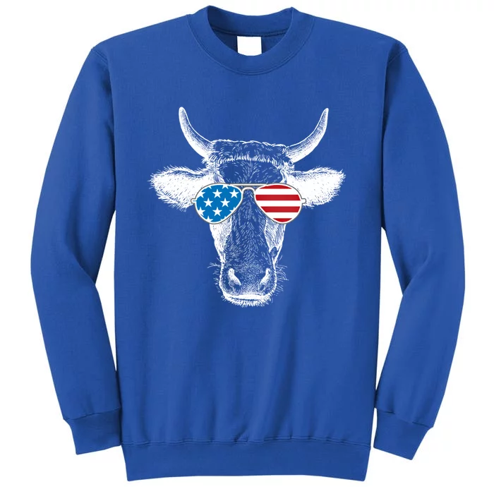 Funny Cow Patriotic Usa Flag Aviator Sun Glasses Design Gift Tall Sweatshirt