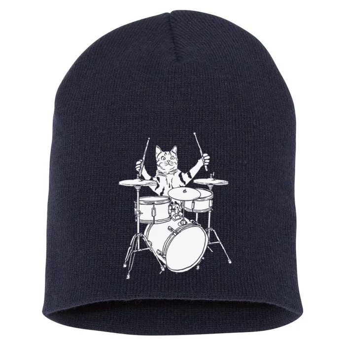 Funny Cat Playing Drums Drum Kit Short Acrylic Beanie