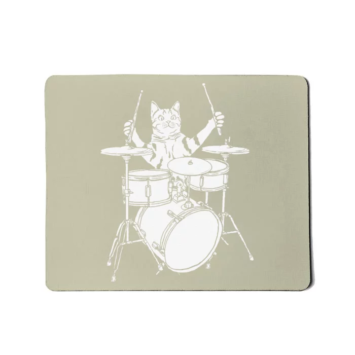 Funny Cat Playing Drums Drum Kit Mousepad