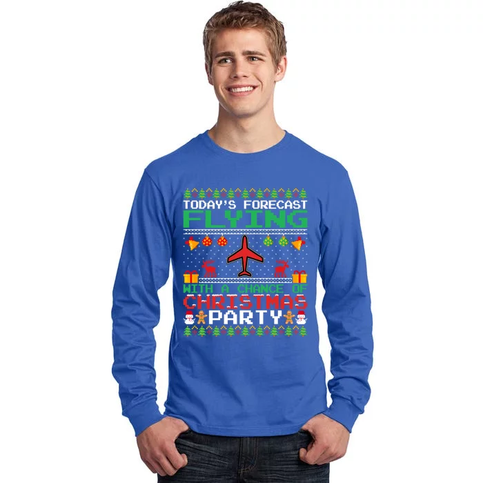 Flying Christmas Party Airplane Pilot Christmas Ugly Style Gift Tall Long Sleeve T-Shirt