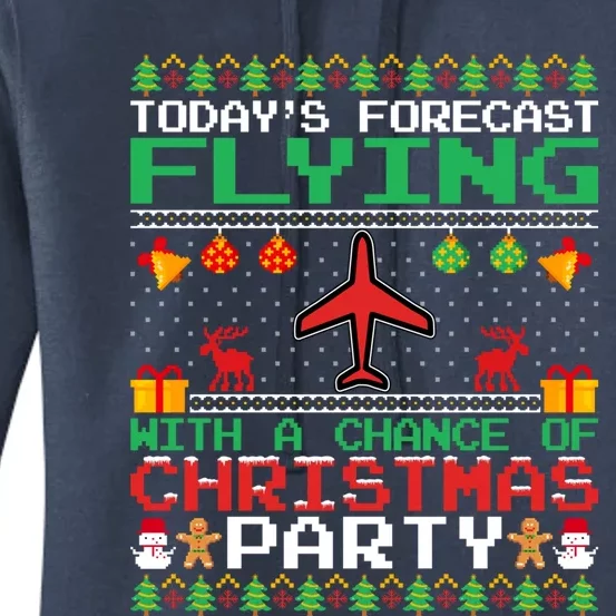 Flying Christmas Party Airplane Pilot Christmas Ugly Style Gift Women's Pullover Hoodie