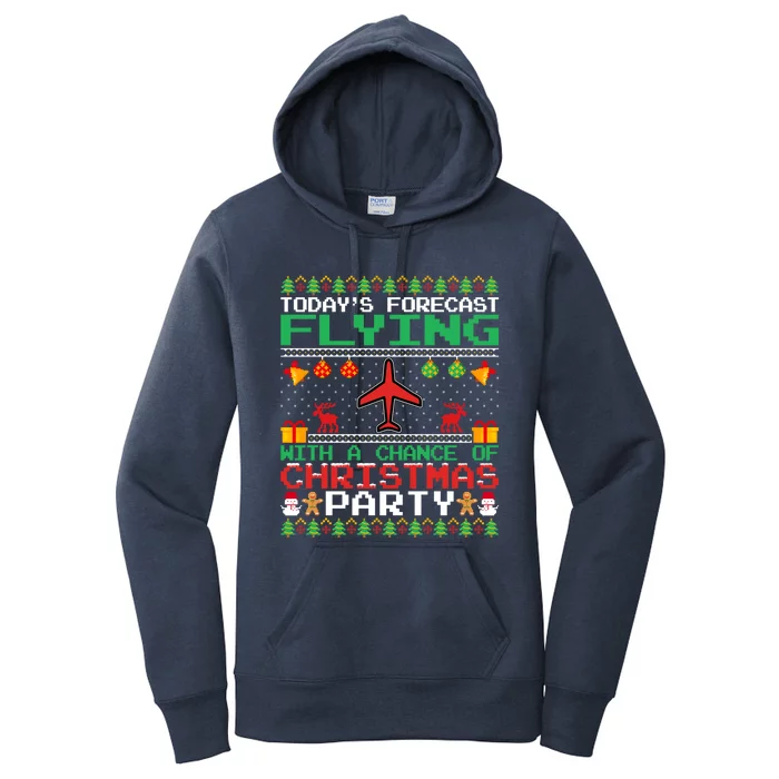 Flying Christmas Party Airplane Pilot Christmas Ugly Style Gift Women's Pullover Hoodie