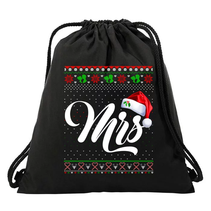 Funny Christmas Pajamas Matching Couples Santa Mr And Mrs Drawstring Bag