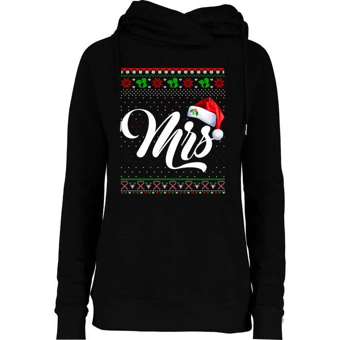 Funny Christmas Pajamas Matching Couples Santa Mr And Mrs Womens Funnel Neck Pullover Hood