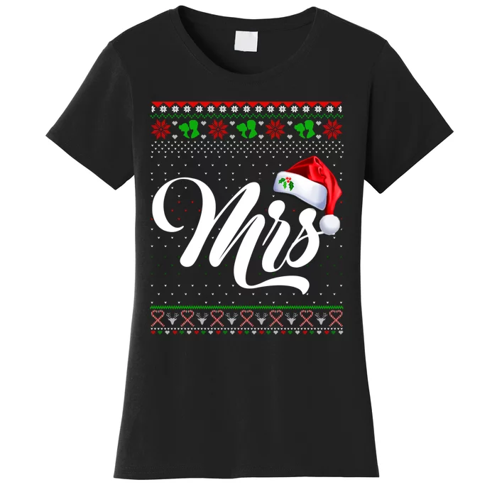 Funny Christmas Pajamas Matching Couples Santa Mr And Mrs Women's T-Shirt