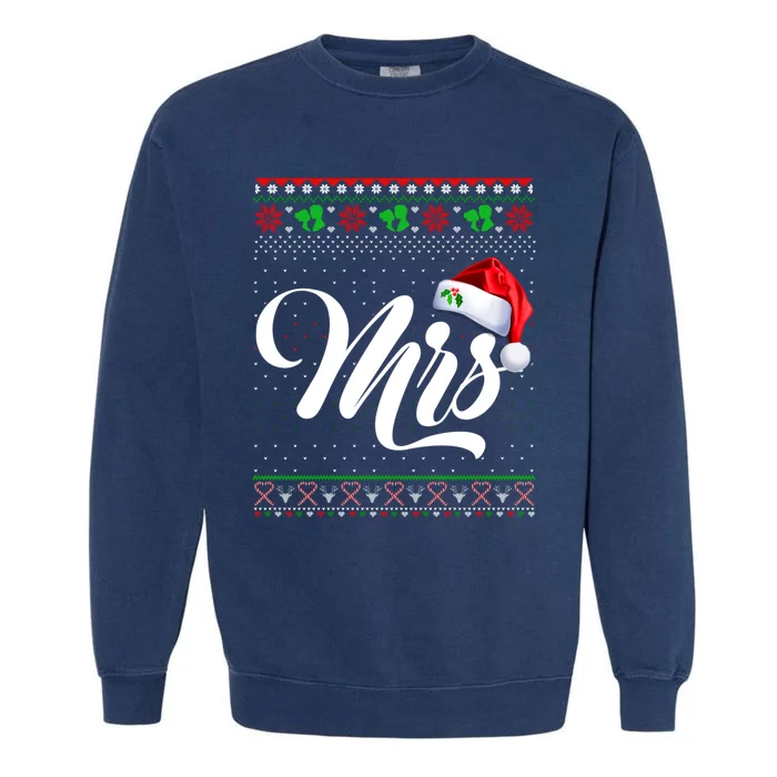 Funny Christmas Pajamas Matching Couples Santa Mr And Mrs Garment-Dyed Sweatshirt