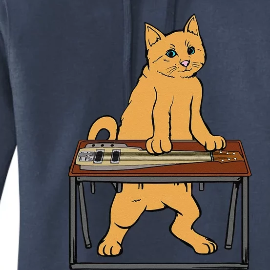 Funny Cat Playing Pedal Steel Country Blues Women's Pullover Hoodie