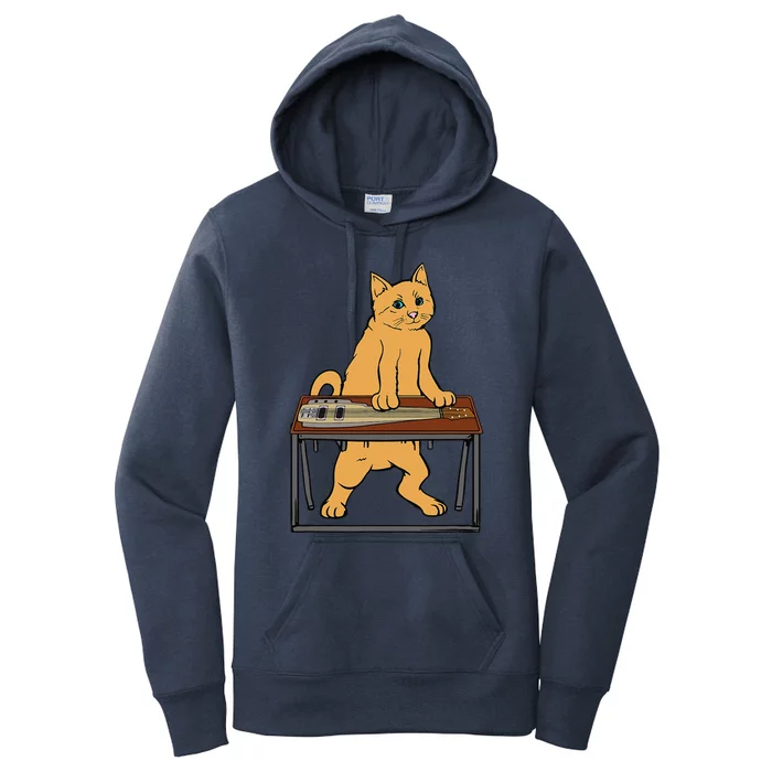 Funny Cat Playing Pedal Steel Country Blues Women's Pullover Hoodie