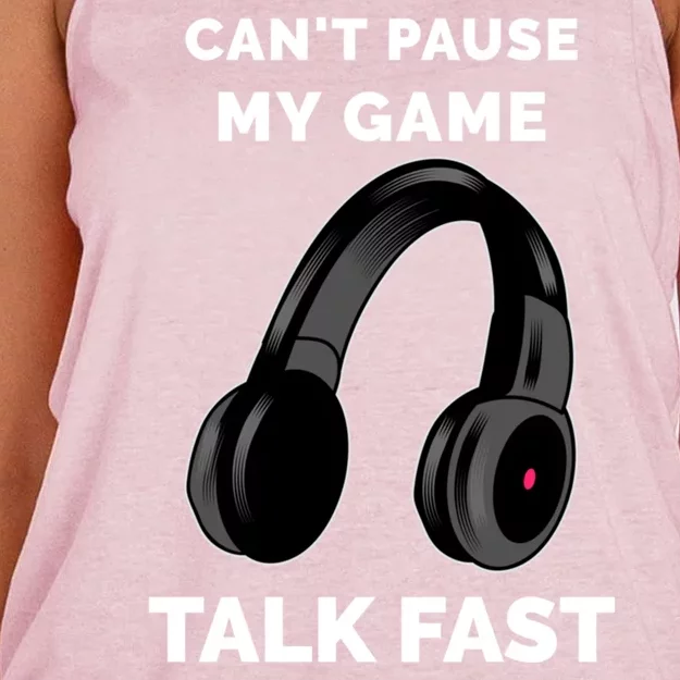 Funny Cant Paused My Game Talk Fast Gift Game Controllers Women's Knotted Racerback Tank