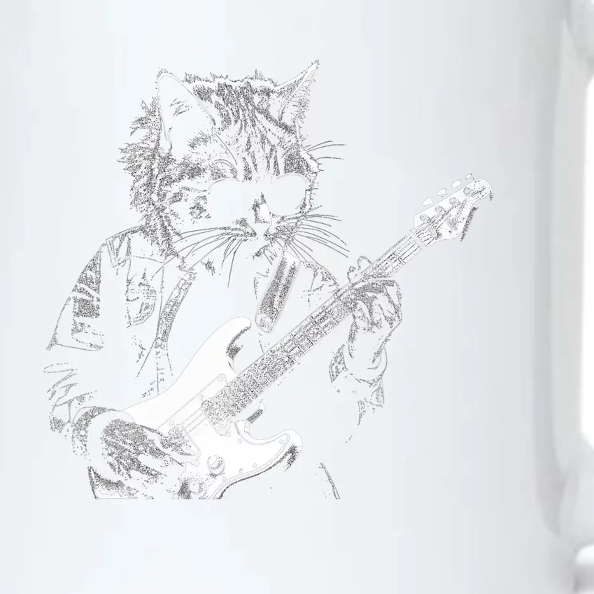 Funny Cat Playing Electric Guitar Cool Stencil Art Punk Rock Black Color Changing Mug