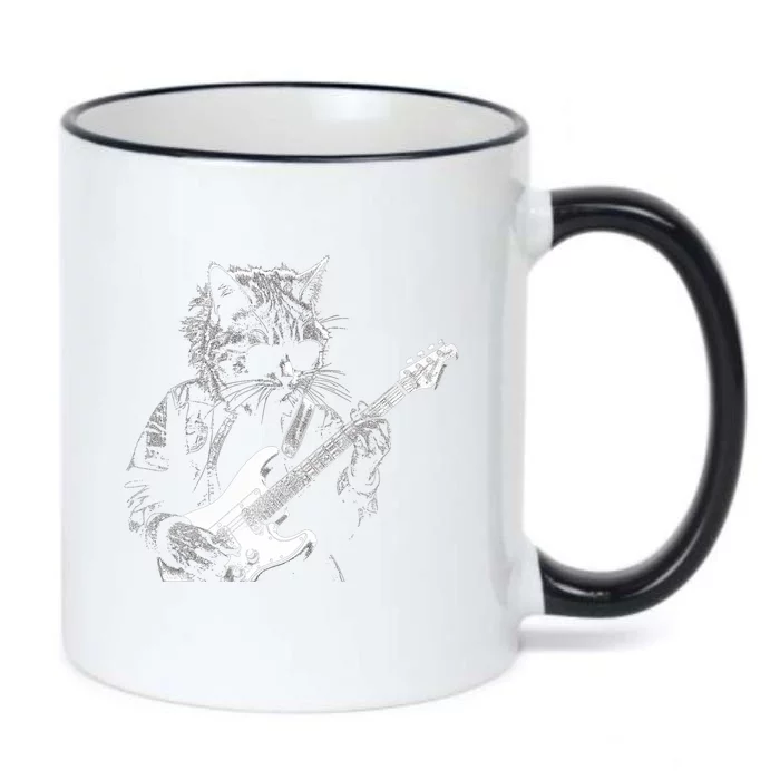 Funny Cat Playing Electric Guitar Cool Stencil Art Punk Rock Black Color Changing Mug