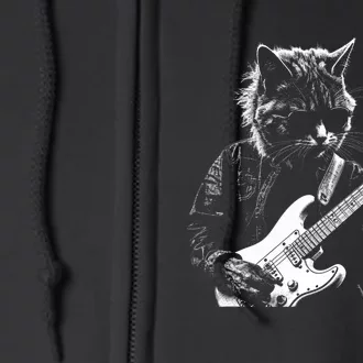 Funny Cat Playing Electric Guitar Cool Stencil Art Punk Rock Full Zip Hoodie